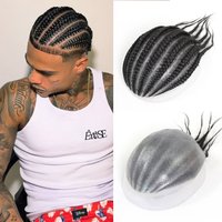 Cornrow Braided Toupee for Men Full PU 100% Human Hair Box Braid Man's Hair Prosthesis Thin Skin Male System Hairpiece 8x10inch