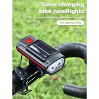 Solar Bicycle Light with Horn 120dB TYPE-C Rechargeable MTB Road Bike Front Lamp Flashlight Bicycle Light 1200 mah