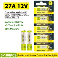 5-100PCS New 27A 12V Alkaline Batteries A27 G27A MN27 MS27 GP27 V27GA ALK27A Long Lasting Battery for Remote Control Flashlights