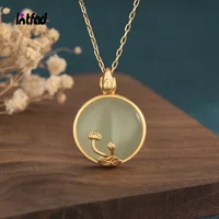 Retro Hotan Jade Necklace for Women Round Lotus Pendant Necklace Palace Luxury Classic Pendant Jewelry Gift