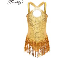 Kids Girls Sequins Fringe Latin Dance Leotard Dress Tassels Jazz Tango Salsa Samba Rumba Dance Performance Costume Dancewear