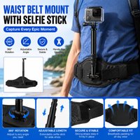 PULUZ Waist Belt Mount Strap & Selfie Stick Monopod For GoPro/Insta360 X4/DJI Osmo 360/ Ricoh &Other Panorama Action Cameras
