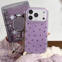 Korean Ins Girl Simple Purple Polka Dots Cartoon Cute Phone Case For iPhone 17 16 15 14 13 12 11 Pro Max Plus Y2K Creative Cover