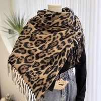 Vintage Leopard Tassels Shawl Imitation Cashmere Windproof Foulard Pashmina Hijabs Thickened Lady Scarves Wraps Neck Warmer