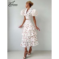 Oymimi Fashion White Print Woman 2 Piece Set Outfit Elegant Puff Sleeve Lace Button Crop Shirts And Cascading Ruffle Skirts Sets