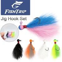 FishTrip 5pcs Mixed-Color Crappie Fishing Jigs Kit, Hand-Tied Marabou Jigs for Trout Magne, Fresh/Saltwater Lures
