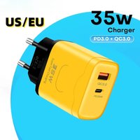 2 Ports 35W USB-A USB-C Mobile Phone Travel Charger PD Fast Charging Wall Adapter EU UK Plug for Samsung iPhone 16 15 14 Xiaomi