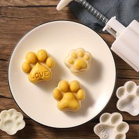 Cat Paw MoonCake Mold Set, Mid Autumn Festival DIY Hand Press Cookie Stamps Pastry Tool Moon Cake Maker, 1 Mold 2 Stamps 50g,Mun