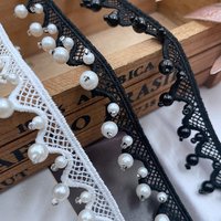 90CM White Crown Glitter Pearls Braided Webbing Beaded Fringe Lace Edging Trim Wedding Dress Headwear DIY Sewing Decor