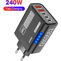 240W GaN USB Charger 5 in 1 Fast Charging Type C Quick Charge 3.0 QC 3.0 LED Wall Adapter For iPhone 17 16 Samsung Xiaomi Huawei