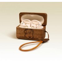 Handcrafted Walnut Wood Protective Case for Shokz OpenDots ONE / OpenDots 2, Vintage Solid Wood Cover with Hand Strap