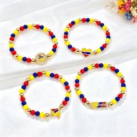 Hot Sale Enamel Art Round Square Heart-Shaped Venezuelan Colombian Flag Beaded Stretch Bracelet for Men Women Patriotic Jewelry