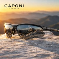 CAPONI Men Sunglasses Outdoor Driving Running Sports TR Sun Glasses Anti-glare Photochromic Colorful Lenses Black Shades BS36508