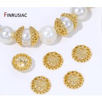 18K Gold Plated Brass 9mm Flower Bead Caps For Jewelry,Caps For Beads,Hollow Round Bead End Caps For DIY Needlework Accessories