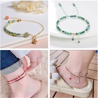 Natural Crystal Anklet Moonstone Obsidian Cinnabar Handmade Lucky Rope Simple Versatile Luxury Foot Jewelry Charm Accessories
