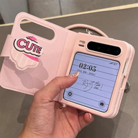 For Samsung Galaxy Z Flip5/Galaxy Z Flip6 Cute Case Notebook Korean Style Pink Leather Flip Case Kawaii Funda with Hand Rope