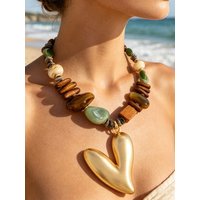 CUIER Boho Red Beaded Choker With Natural Cowrie Shell Pendant Summer Beach Vacation Jewelry For Women Necklace, Bohemian Style