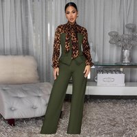 Doyerl Leopard Patchwork Shirt Style Jumpsuits Woman Elegant Vintage Long Sleeve High Waist One Piece Rompers Women Jumpsuit