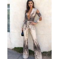 Nibber Deep V-Neck Jumpsuit Woman Stripe Patchwork Flared Hollow Full Sleeve Street Off Shoulder Sexy Fashion Style Overalls