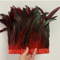 Rooster Tail Cock Feathers Trims 25-30cm/10-12inch Red Dress DIY Decoration Accessories For Crafts Ribbon Plume 2Meter/lots