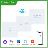 WiFi Switch Glass Panel Smart Touch Light Switches Need Neutral Wire,Work with Tuya Google Home 1/2/3Gang Smart Home Bingoelec