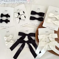 Ribbon Bow Baby Girls Hair Clips Cute Versatile Girls Students Hairpin Headwear Solid Black White Kids Hair Accessories