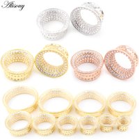 1PC Copper Multi-layered Inlaid Zircon Vent Hole Ear Tunnel Plugs Flesh Expander Stretchers Gauges Earring Piercing Body Jewelry