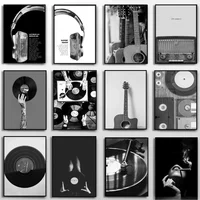 Lyrics Prints Music Studio Home Decor Vintage Canvas Painting Black White Music Vinyl Record Poster Wall Art Photo Headphone
