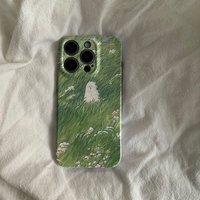 Ins Grass and Flowers Messy Dog Phone Case for iPhone 16 15 14 13 12 11 Pro Max XS XR XSMax 6 7 8 Plus Glossy Film Hard PC Cover
