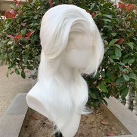Natural Wavy 13×4 Synthetic Lace Front Wigs White Color Wolf Tail Wig Glueless Lace Mullet Cosplay Wigs Natural Hairline