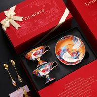 Elegant Chinese Style Pattern Coffee Cup and Saucer Gift Box Exquisite Afternoon Tea Cup for Home Party and Gifting