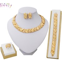 Mode mariée dubaï couleur or ensembles de bijoux pour femmes Costume collier boucles d'oreilles mariage nigérian ensemble de bijoux africains