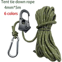 5m Camping Tent Cord Adjuster Wind Rope Tie Down Reflective Tightener Fastening Pulley Ratchet Awning Rope Buckle