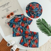 3Pcs Baby Boy Clothes Boho Summer Cool Plants Print Sets Short Sleeve Shirt+Shorts Child Boy Beach Wear Casual Outfits+Hat