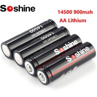 Soshine 4PC 14500 AA Li-ion Battery 3.7V 900mAh Rechargeable Battery Lithium Batteries 1000 Times for LED Flashlight Calculator