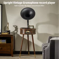 Vintage Gramophone Retro Vinyl Record Player Bluetooth 4.2 Turntable 7/9/12inch Three Speed Adjustable Ruby Stylus FM Radio