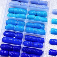120PCS Short Square Press Nail Fake Blue Series Solid Color Design Reusable Acrylic False Nails Fully Covered Acrylic Fake Nails