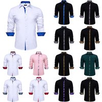 Shirts for Men Long Sleeve Solid White Black Two Colors Patch Slim Fit Male Blouse Casual Tops Cloth Breathable