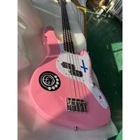 Pink 4-string electric bass,Maple natural color neck,Rosewood fingerboard skull Mosaic,Live photos, free shipping
