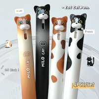 4PCS/Set Cute Cat Style Gel Pen Set 0.5mm Quick Dry Black Pen Creative Animal Design Gel Pen Smooth Writing Office Supplies