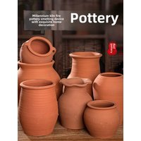 Retro Handmade Clay Pottery Vase Folk Decorative Tabletop Flower Holder Glazed Yellow Clay Jar Hotel Decoration Folklore Orna...