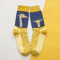 1 Pair Women Giraffe Printed Mid Tube Socks Fashionable Versatile Cartoon Patterns Soft Comfortable Breathable Casual Socks