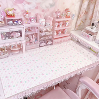 Leather Desk Pad Protector Pink Strawberry Four Leaf Clover Y2KMouse Pad Office Desk Mat Waterproof Non-Slip PU Desk Blotter Pad