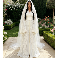 Moroccan Caftan Modest Wedding Dress 2026 Flare Sleeve Lace Muslim Dubai Islamic Abaya Bridal Gowns Elegant Takchita Bridal Gown
