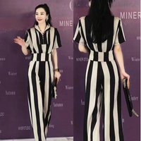 Fashion Korean Suit 2026 Women's Summer Outfit Female Vertical Stripe Two Piece Set Ladies Wide leg Pants 2 Piece Set