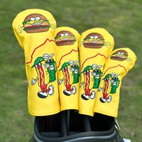 Fashionable Golf Club Head Cover | Embroidered Hot Dog Cartoon Design, PU Material Is Fashionable and Durable, Golf Accessories