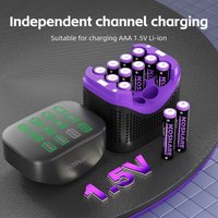 KOSHARE 12 Slots 1.5V Constant Voltage Rechargeable Batteries AAA 1100mWh Lithium Battery Smart Charger Case With LCD Display