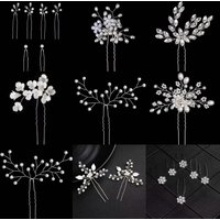 Fashion Silver Color Design Head Jewelry Pearl Rhinestone Hairpins Stick Crystal Bridal Hair Accessories Women Wedding Hair Clip