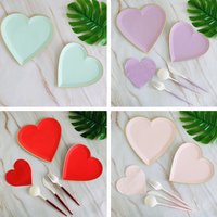 8pcs Heart Shaped Tableware Disposable Paper Plate Paper Cup Paper Towel Birthday Party Tableware Set Cake Plate Fruit Plate