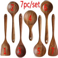 Thai Teak Natural Wooden Tableware Spoon Spoon Long Rice Colander Soup Skimmer Cooking Spoon Spoon Kitchen Tool Set